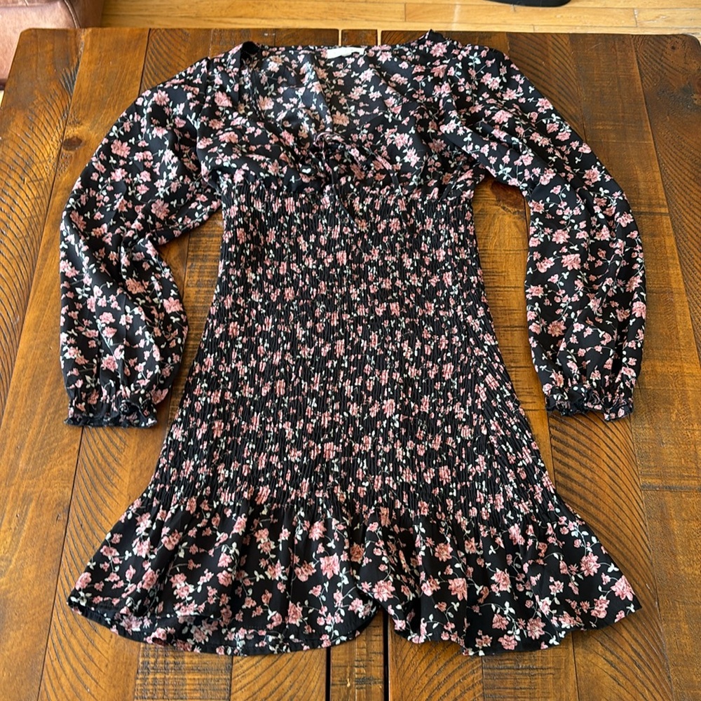 Blush J small dress. Black with floral print. Excellent condition. See photos.